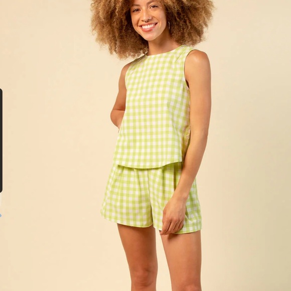 Wayre Limited Edition: Travel Pocket Flow Short Lime Plaid Gingham Lounge Sz S - Picture 3 of 13